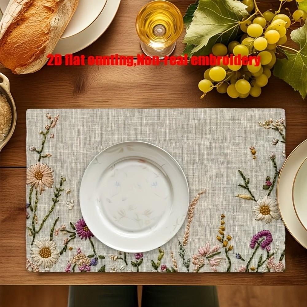 Rectangular Flower Dining Table Mat Washable 2D Floral Insulation Mat Colorful Anti Slip Heat-Resistant Tablecloth Hotel