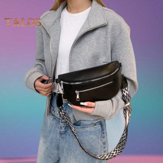 Unisex Crossbody Bauchtasche aus Kunstleder mit mehreren Reißverschlusstaschen Hüfttasche mit verstellbarem Gurt für Reisen Arbeit Sport