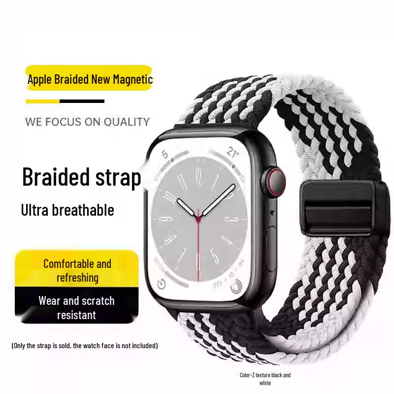 Kompatibles elastisches geflochtenes Magnetarmband aus Nylon für Apple Watch 4, 5, 6 & iWatch 7, 8, 9