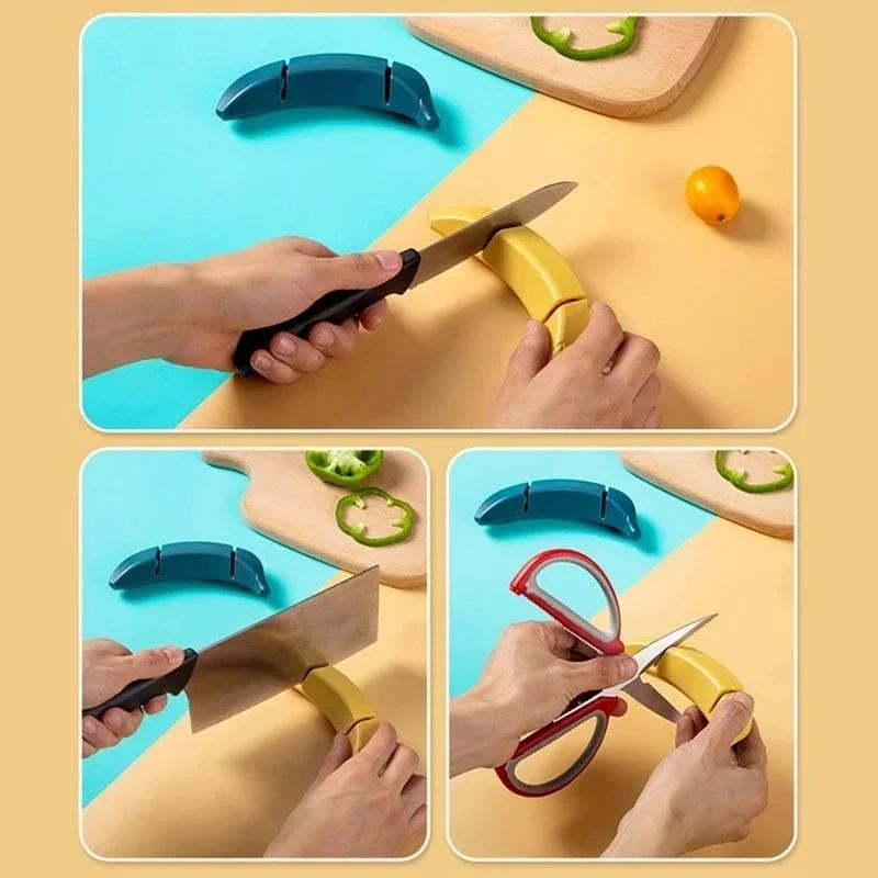 Multifunktionaler zweistufiger Messerschärfer, Küchen-Schleifstein, tragbares Bananen-Schleifstein, Küchen-Schleifstein-Werkzeug