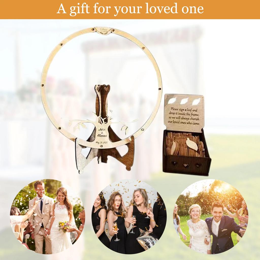 Wedding Guest Book Alternative Wedding Decor-Drop Heart Guestbook 80 Wood Leaves Guest Sign in Wedding Decoration for Reception