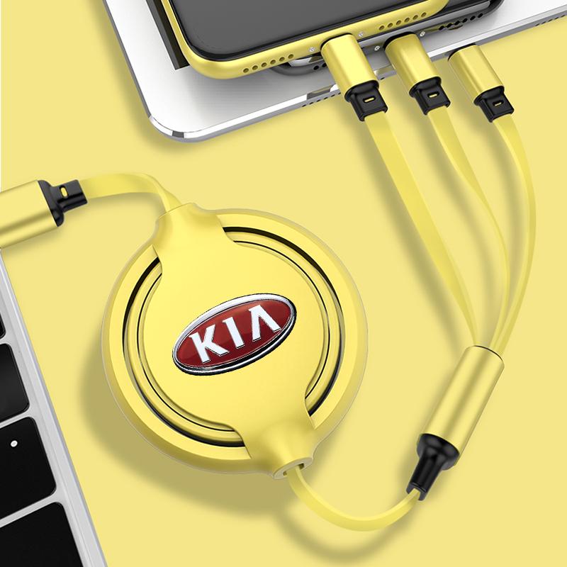 1Pcs Fashion New Car Mounted Telescopic Three In One Mobile Phone Charger For Kia Rio Ceed Sportage Cerato Soul Sorento K2 K5 Flip Car Accessories