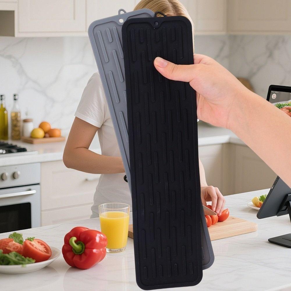 Washable Long Non-slip Mat Multifunctional Bundle Design Silicone Drain Pad Sink Water Prevent Dish Drying Pads