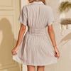 European and American New Women's Clothing Summer Retro Temperament Thin Striped Lapel Short Sleeve Waist Shirt Dress