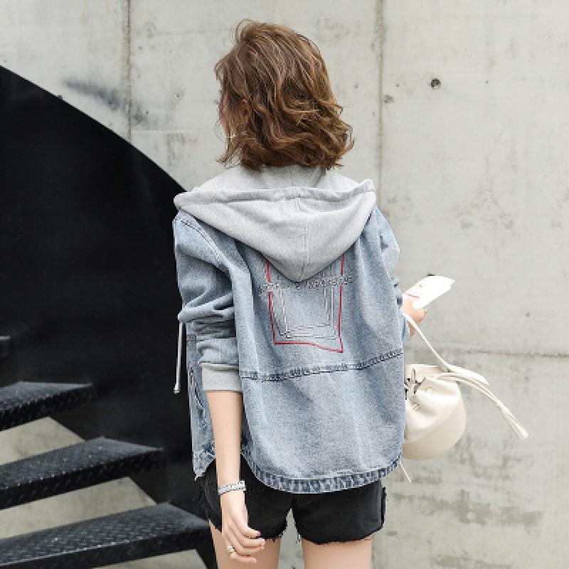 Spring and Autumn Women's Fashion Hooded Patchwork Short Denim Jacket