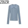 Zbzr Spring New Women Clothes Western Style Fashion Simple Metal Color Thread Knitted Long Sleeve Cardigan 2142129