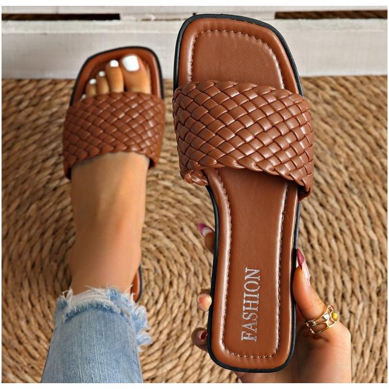 

Fashion New Women s Slippers Summer Selling Sexy Braided Red Square Toe Flat Flip-Flops Fashion Beach Mules Casual Indoor Home Slippers 43 шоколадный
