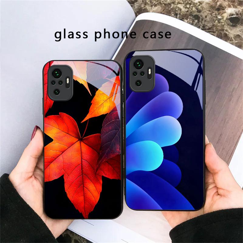 Small pebble flowers For Redmi Note 14 Pro+ 13 Pro 8 9 9S 12S 10 Pro 11 12 13C 14C A3 12 13 K60 Ultra Black Glass Phone Case