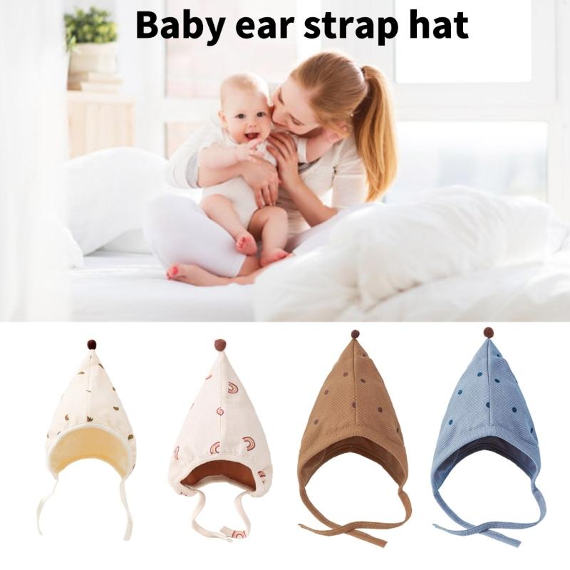 Earflap Hat with Strap Baby Hat Spring Autumn Bonnet Hat Ear Protection Caps Soft Breathable Hat for Infant 2-10 Months