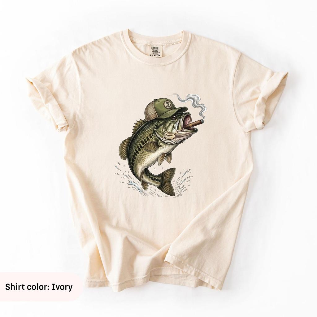Funny Bass Fishing Shirt Comfort Colors®, Vintage Smoking Hat Angler Tee, Fly Fishing Gift for Him, Fish Graphic Shirts