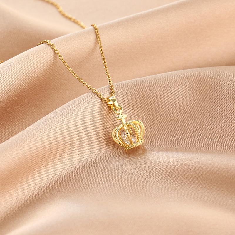 

Titanium Steel Stainless Steel Delicate Diamond-Encrusted Fishtail Key Necklace Peanut Crown Zircon Cherry Collarbone Chain