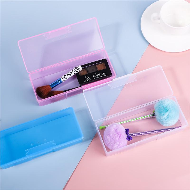 Nail Art Storage Box: Pink Transparent Plastic Organizer for False Nails, Makeup, and Tools