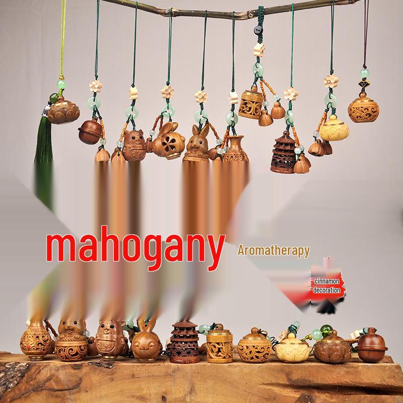 Green Sandalwood Lotus Pod Carved Keychain Pendant - Unscrewable Charm for Phones & Bags