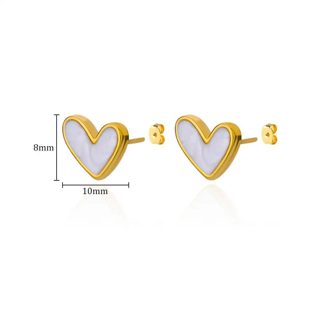 Stainless Steel Enamel White Heart Earring for Women Minimalist Gold Color Stud Earrings Waterproof Vacation Charm Zircon Gifts