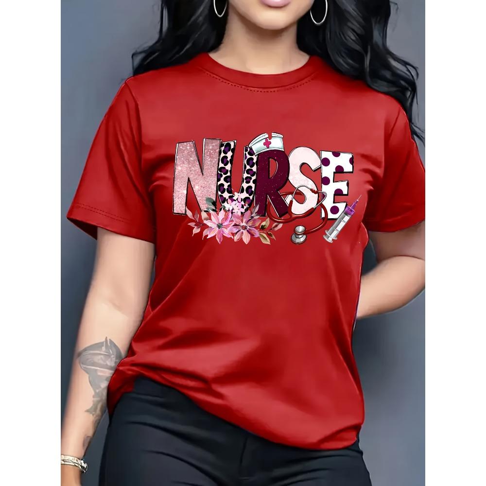 Women Cotton Short Sleeves T-shirts Floral Leopard Nurse Women's Tee Cute Medical Graphic Casual Healthcare Top