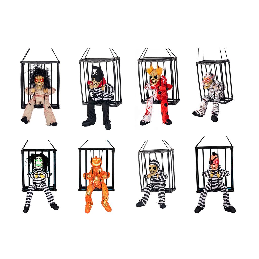 Scary Skull Cage Prisoner Haunted House Decor Spooky Hanging Ghost Screaming All Hallow Day Prop wit