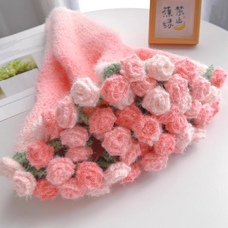 Hand Woven Blanket Crochet Rose Blanket Decorative Sofa Cover Valentine's Day Birthday Gifts for Women Tapestry Manta De Rosas