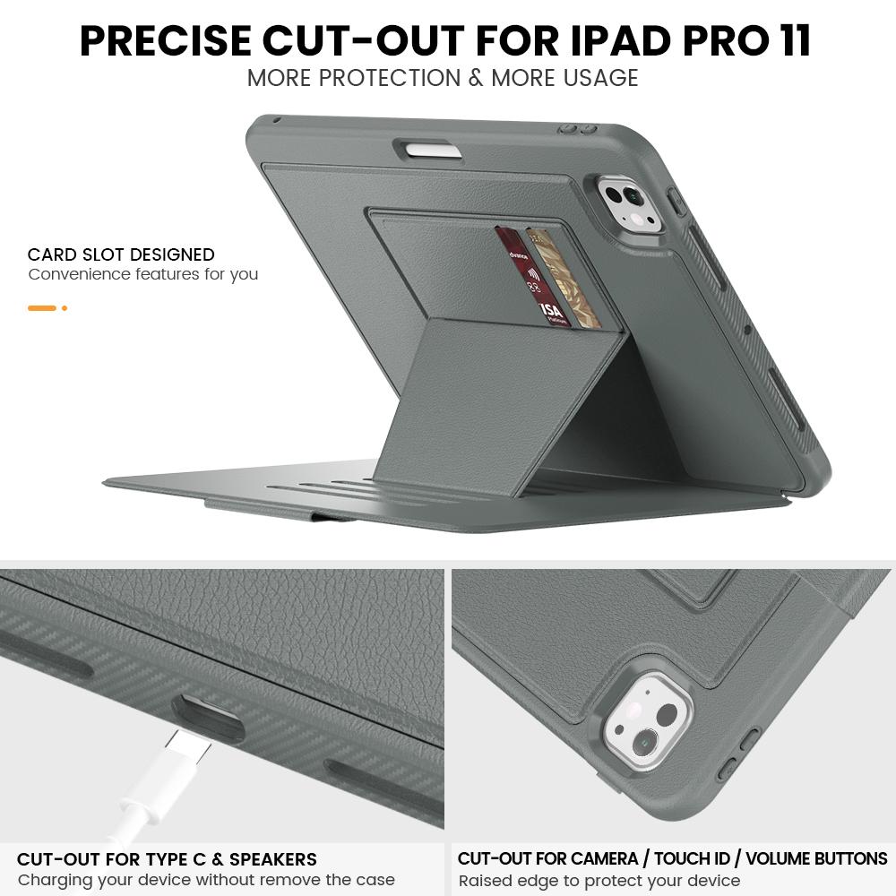 For iPad Pro 11 (2025)/11 (2024) Style B Auto Wake/Sleep PU Leather Tablet Case Card Holder Stand Cover with Pencil Slot