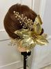 Golden Hair Ornament Set Headdress Wedding Bridal Accessory Artificial Flower Golden Hair Ornament Lulu's Lulu's-2818