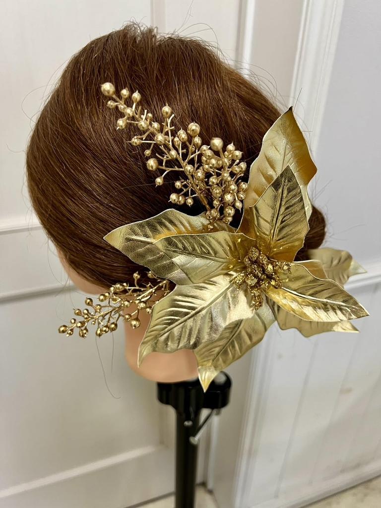 Golden Hair Ornament Set Headdress Wedding Bridal Accessory Artificial Flower Golden Hair Ornament Lulu's Lulu's-2818