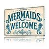 Tin Sign Welcome Mermaids Wall Art Vintage Beach Theme Metal Plaque   Mermaid Decor Ocean Nautical Cottagecore Home Bar Pub Gara