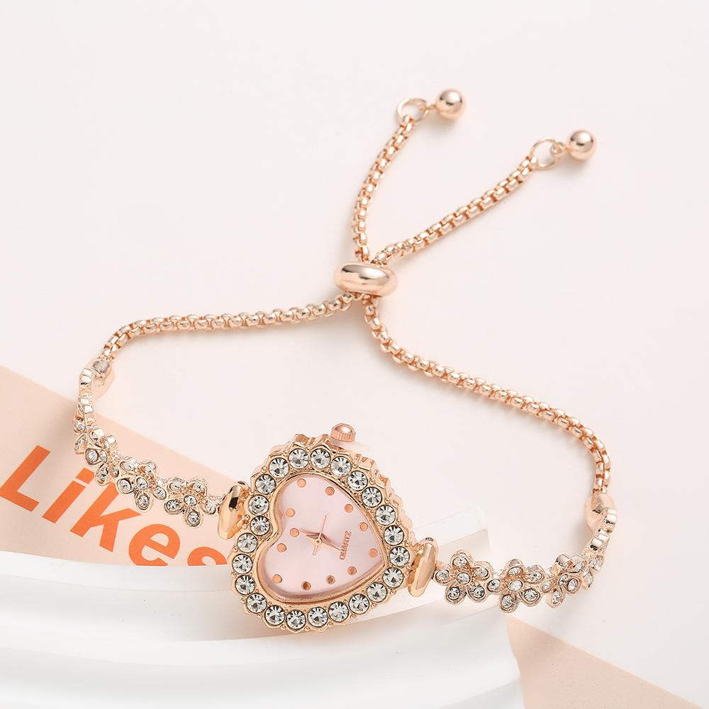 1 st damklocka med hjärta och strass, gnistrande urtavla och guldfärgat legeringsarmband - Kompakt kvartshandledsklocka för vardaglig elegans