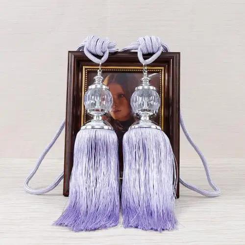 1Pair Retro Style Euro Faux Crystal Tassels Fringe Curtain Tieback Bandage Rope Window Drapes Decoration
