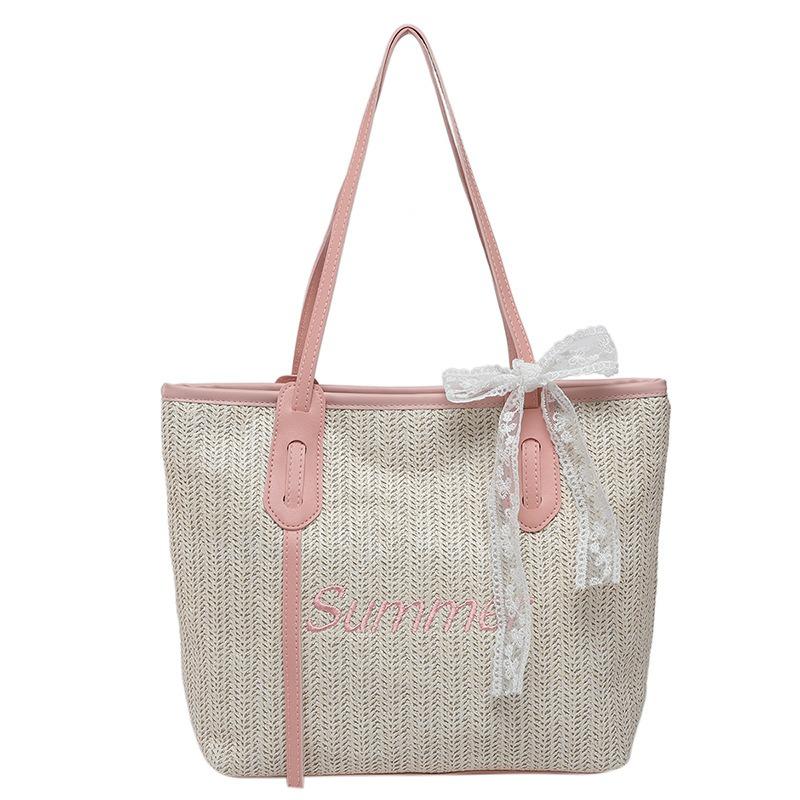 Damentasche Sommer neu gewebt schöne Kontrastfarben großes Fassungsvermögen Pendeln Modetrend tragbare Schultertasche