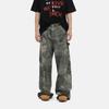 | Camouflage alt verblasst Patchwork Dekonstruktion Workwear gerade weiter Bein Jeans lässig Trend