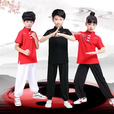 Medvilniniai Wushu ir Tai Chi Kung Fu praktikos drabužiai vaikams: Ilgi/Trumpi rankogaliai Kovos Menų Mokyklos Uniforma