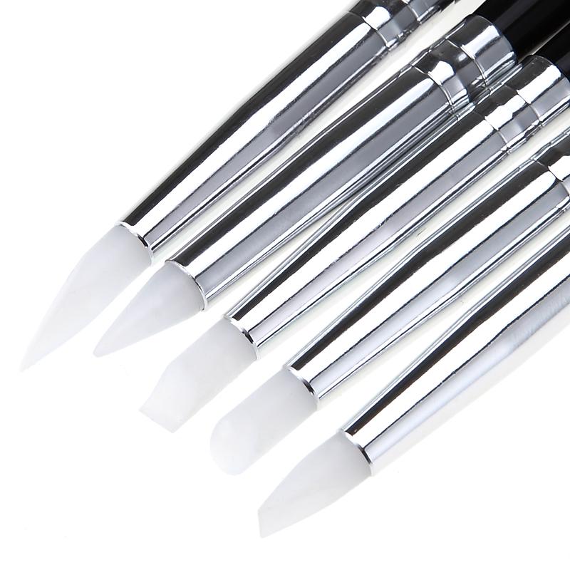 5Pcs Soft Silicone Nail Art Design Pen Brush Carving Sculpture UV Gel Beautify Nails DIY Tools
