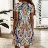 Women Plus Size V Neck Short Sleeve Dress Vintage Printed Loose A Line Dress Suitable For Outdoor And Daily Activities