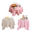 Tablecloth Farmhouse Style Plaid Pattern Ruffled Edge Tablecloth Round Shape Soft Cotton Linen Fabric Cloth Table Cover