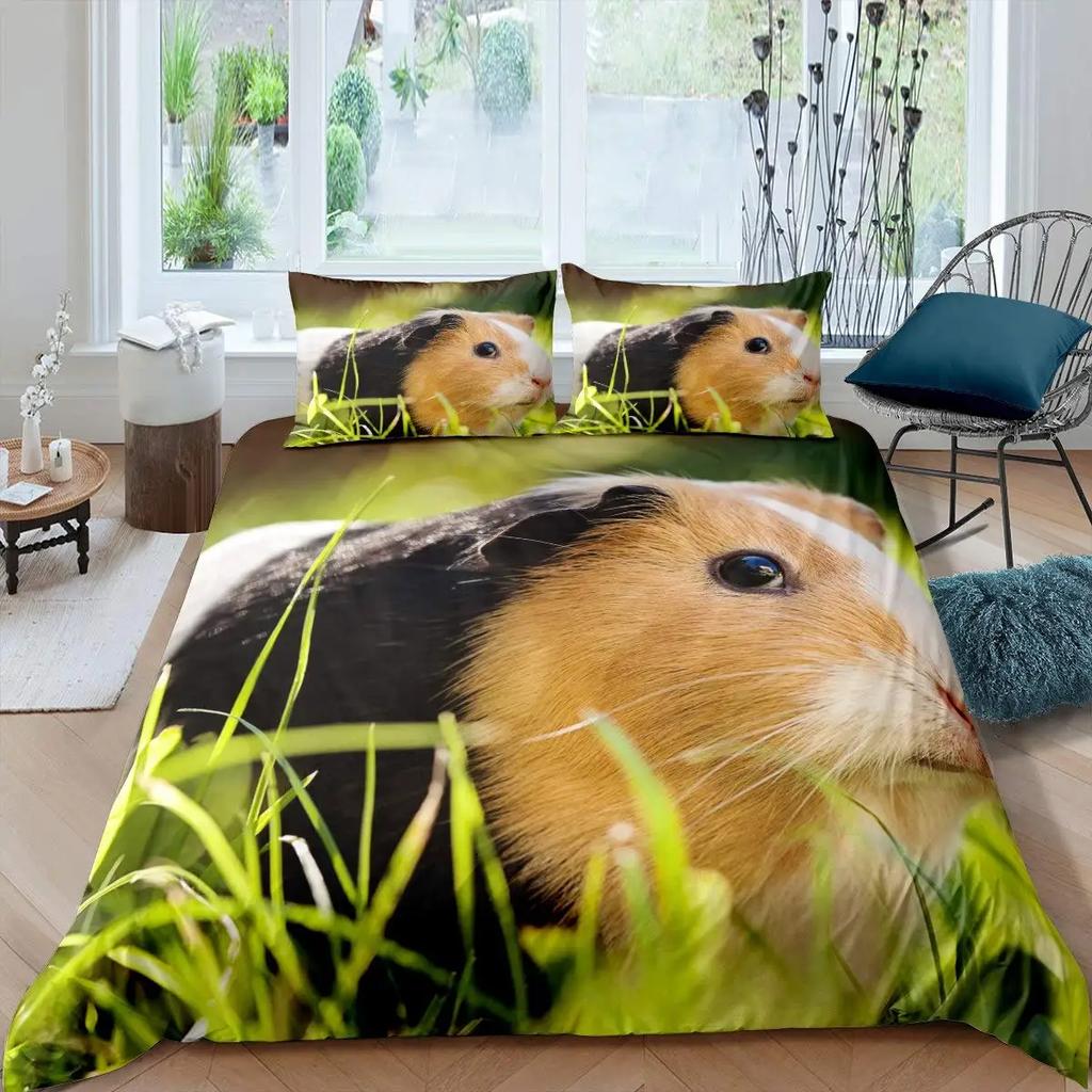Guinea Pig Duvet Cover Set Cute Cavy Pattern Bedding Set Animal Quilt Cover For Boys Girls Garden Nature Polyester Bedding Set