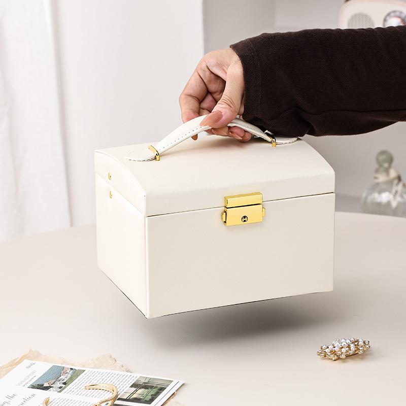 Large Capacity PU Leather Jewelry Box with Drawers for Rings and Earrings