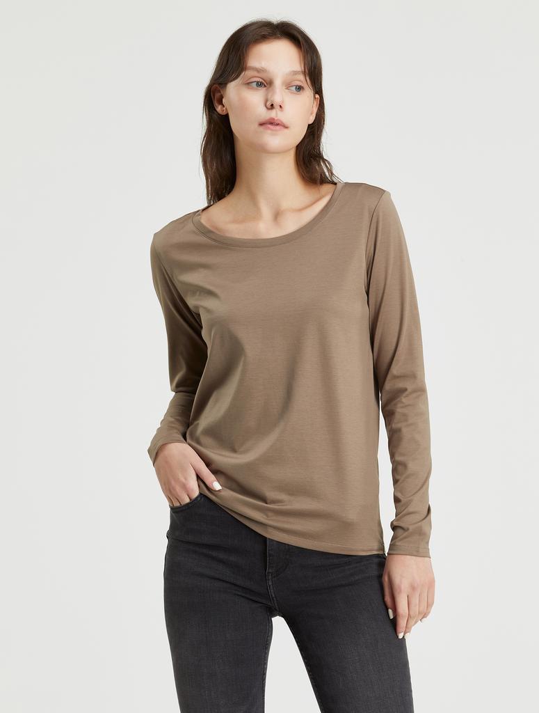 YJACK W_Scoop Neck Classic Fit Long Sleeve T-Shirt (180Gsm) Ljt1905L (A Type)