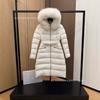 Standard autumn and winter Boedic waist big fur collar hooded long slim down jacket women's coat