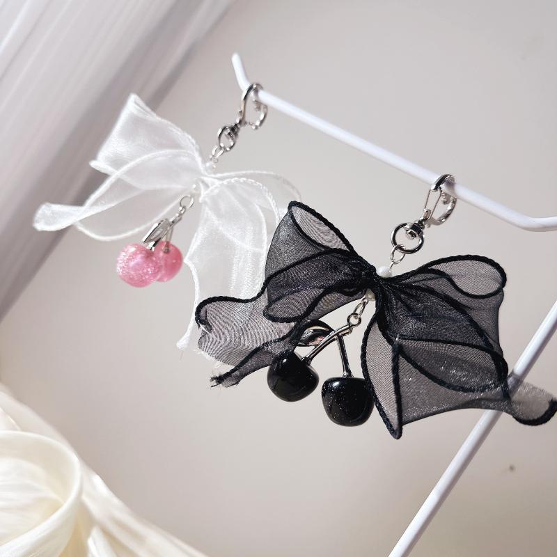 1/2Pcs  Pearl Cherry Lace Keychain Chain Bag Charm Braided Rope Fashionable Keychains For Backpack Pendant Accessories