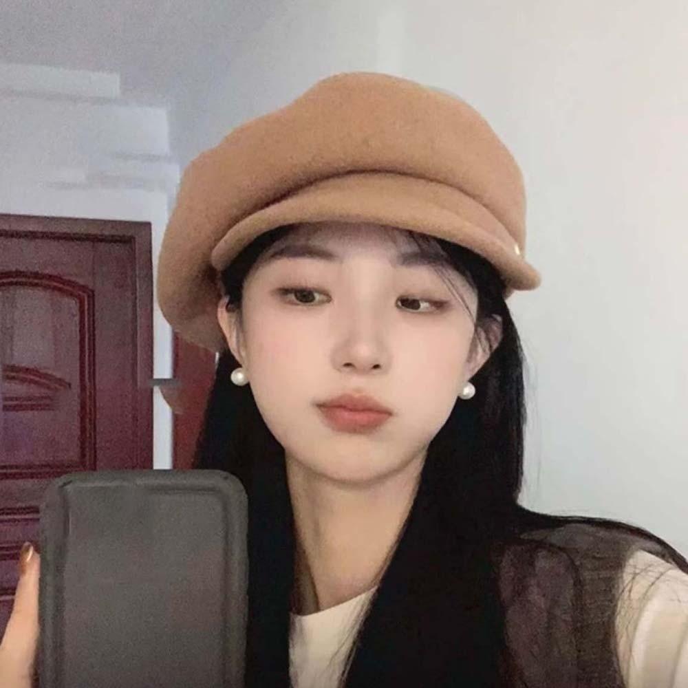 British Style Female Painter Cap Solid Color Women Artist Hat Casual Wool Beret Cap Spring