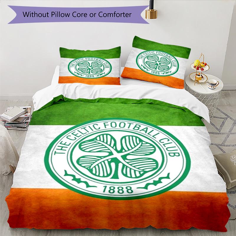 Celtic Football Club Crest Printed Pattern Duvet Cover Set – Includes 1 Duvet Cover and 2 Matching Pillowcases Bedroom Decor Christmas Gifts