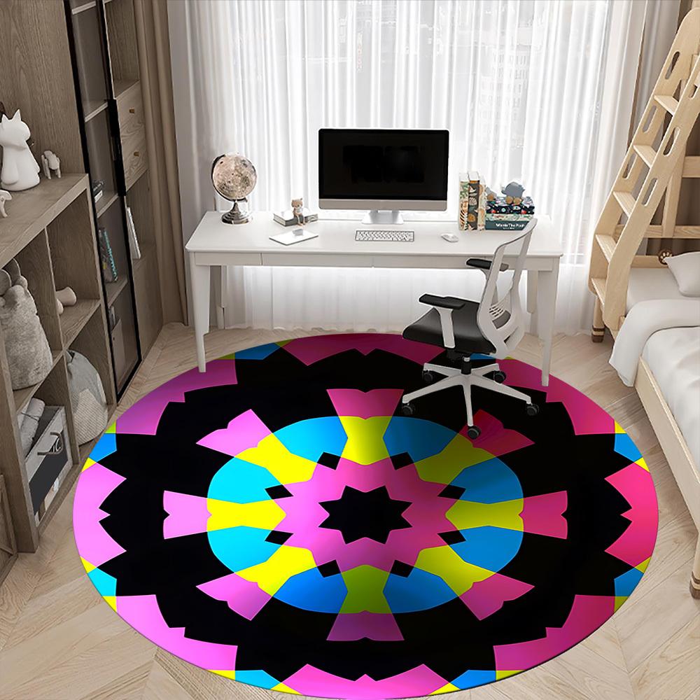 1pc Kaleidoscope Pattern Chair Carpet for Office, Round Non Slip Durable Large Size Office Carpet, Suitable for Office