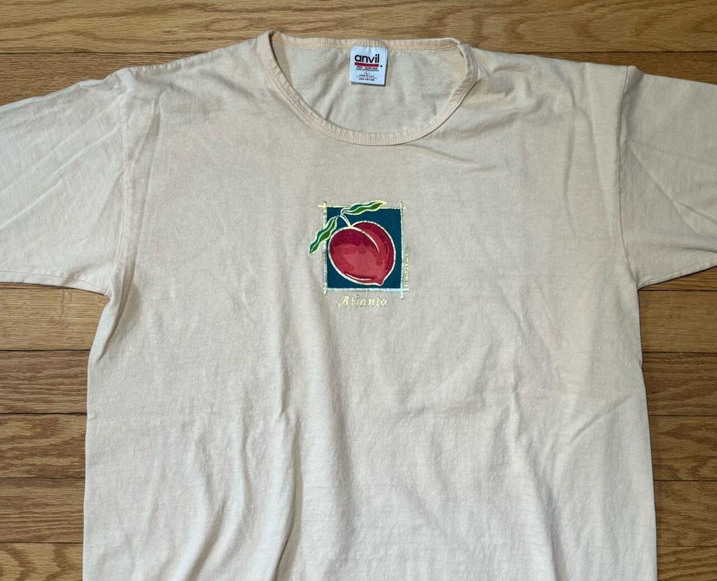 Vtg 90s Atlanta Peach Single Stitch Scoop Neck T-shirt Size L