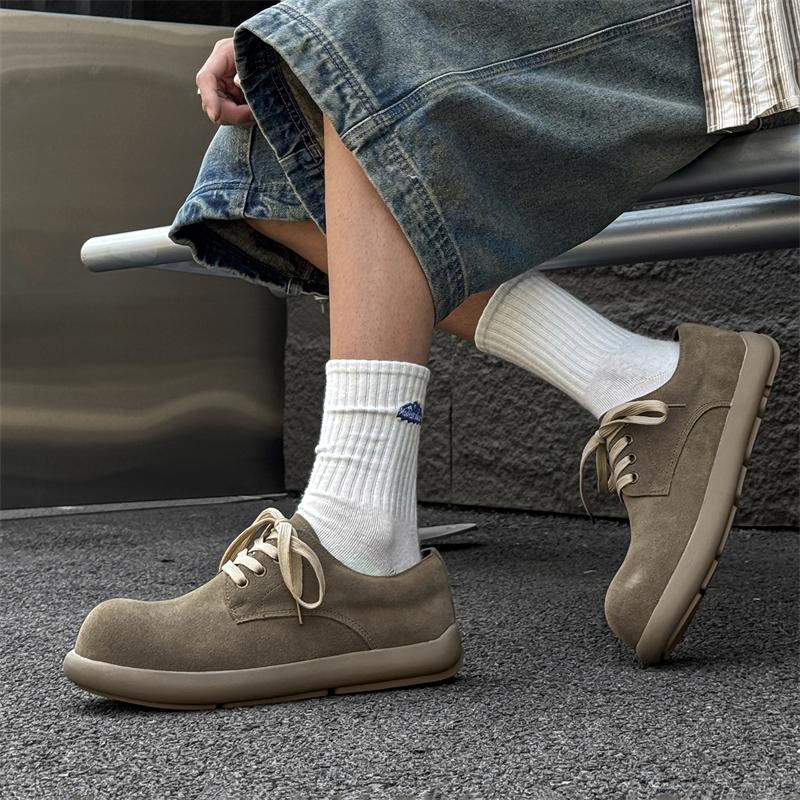 Fashion Men's Suede Casual Shoes Round - Toe  Lace- Up Comfortable Outdoor Work Shoe Retro Trend Insole Height -Increasing Walking Shoes