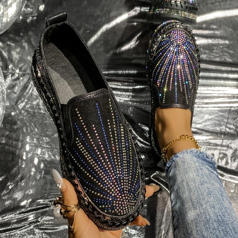 Fashion 2025 Spring Rhinestone Single Shoes Platform Trifle Loafers Women's Casual Versatile Sneakers