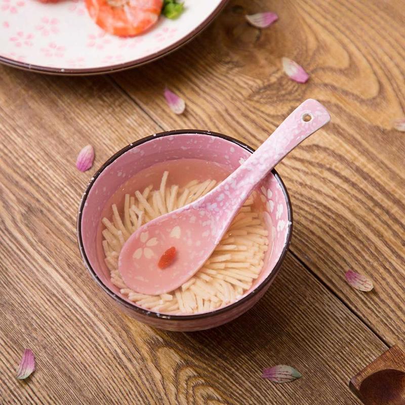 1 pc Sakura Bowl Ceramic Bowl Rice Kitchen Dining Table Set Table Set Children Students Shoulder Soup Bowls Japan Style | Bowls