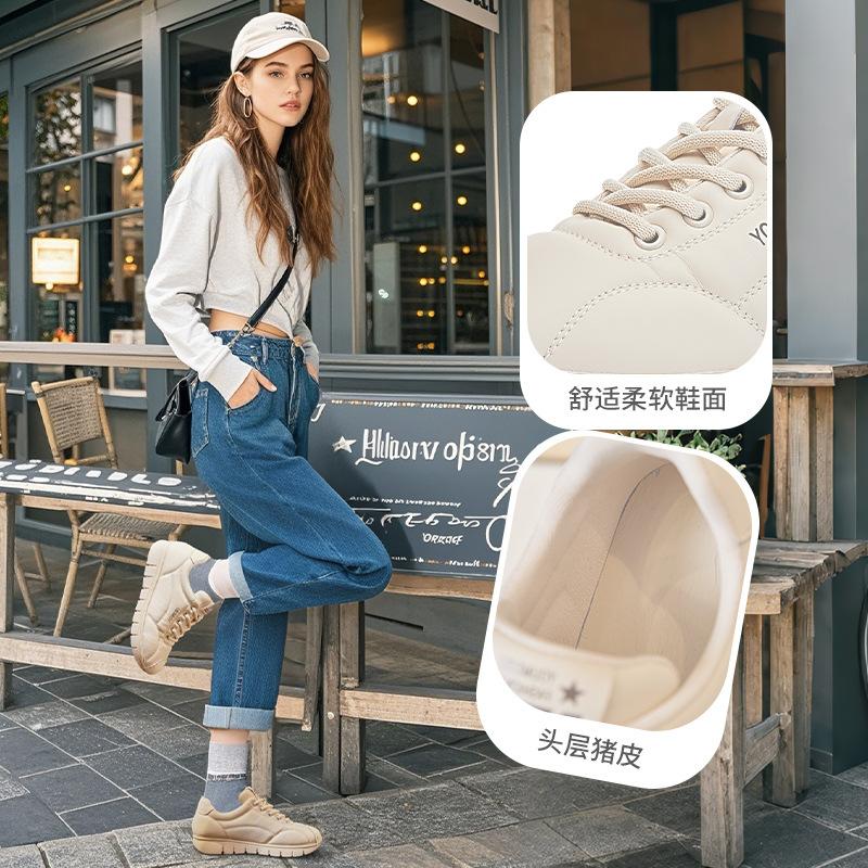 Leather Bread Shoes 2025 Autumn New Women's Casual Forrest Gump Shoes Flat Sports Little White Shoes Versatile Shoes Children