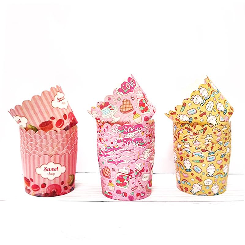 Muffin Cup Cake Cups Temperature-Resistant Oven Baking Non-Stick Paper Steaming Household Medium Paper Saucer Medium Mechanism Cups 50 Pcs