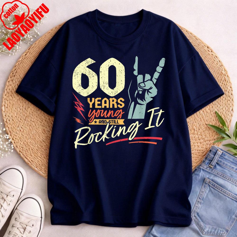 60th Birthday Funny RocknRoll Father Birthday 60 Years TShirt Sixtyth Gift Rock Style Tops Men Unisex Clothes Men Clothing