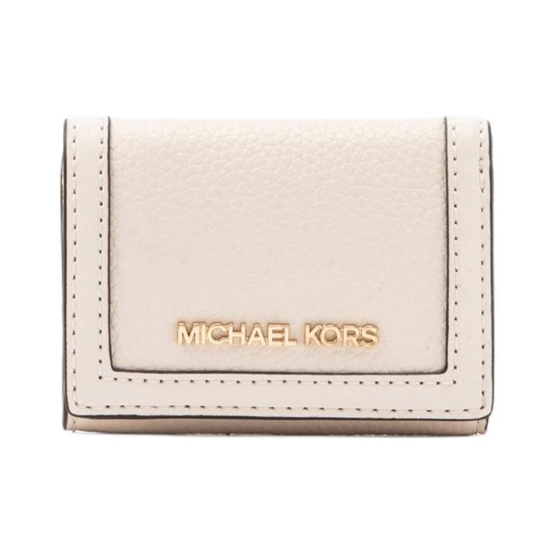 Michael Kors Jet Set Travel Metal Logo Letter Trifold Cowhide Wallet Extra Small Women's Milky White