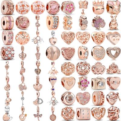 Nuove perle della serie oro rosa, farfalla a forma di auto con zucca, placcate in argento 925, adatte per braccialetti europei originali per la creazione di gioielli da donna